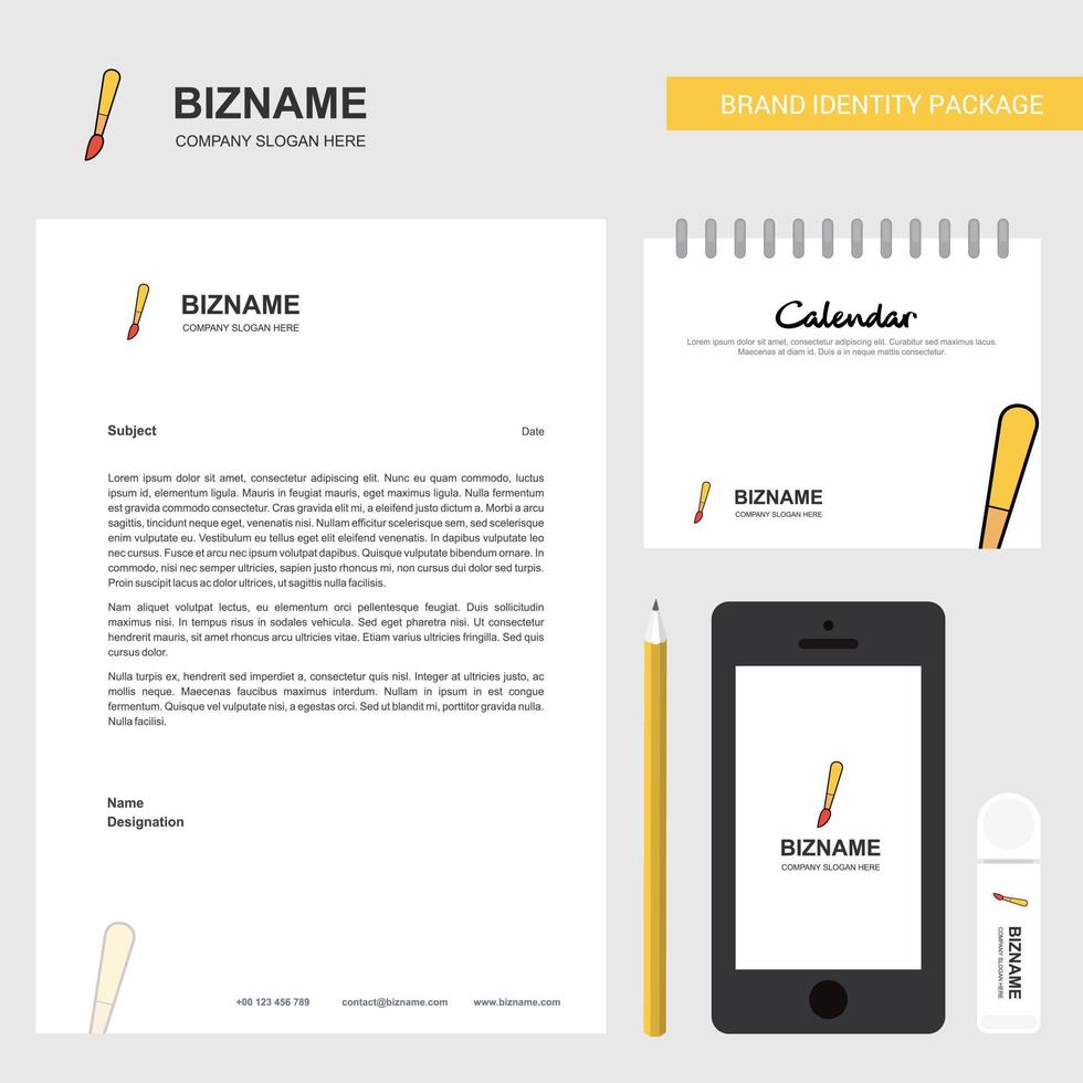 Paint brush Business Letterhead Calendar 2019 and Mobile app design vector template