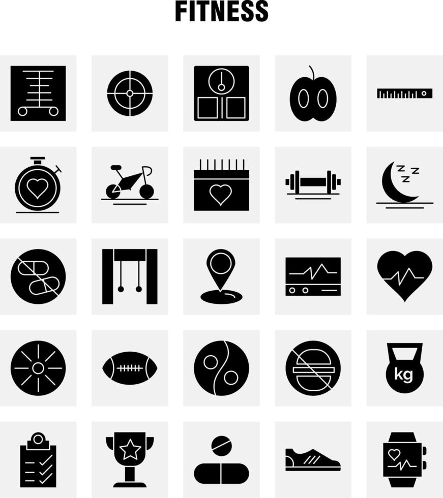 paquete de iconos de glifo sólido de fitness para diseñadores y desarrolladores iconos de escáner médico monitor de estadísticas fitness médico salud gimnasio vector