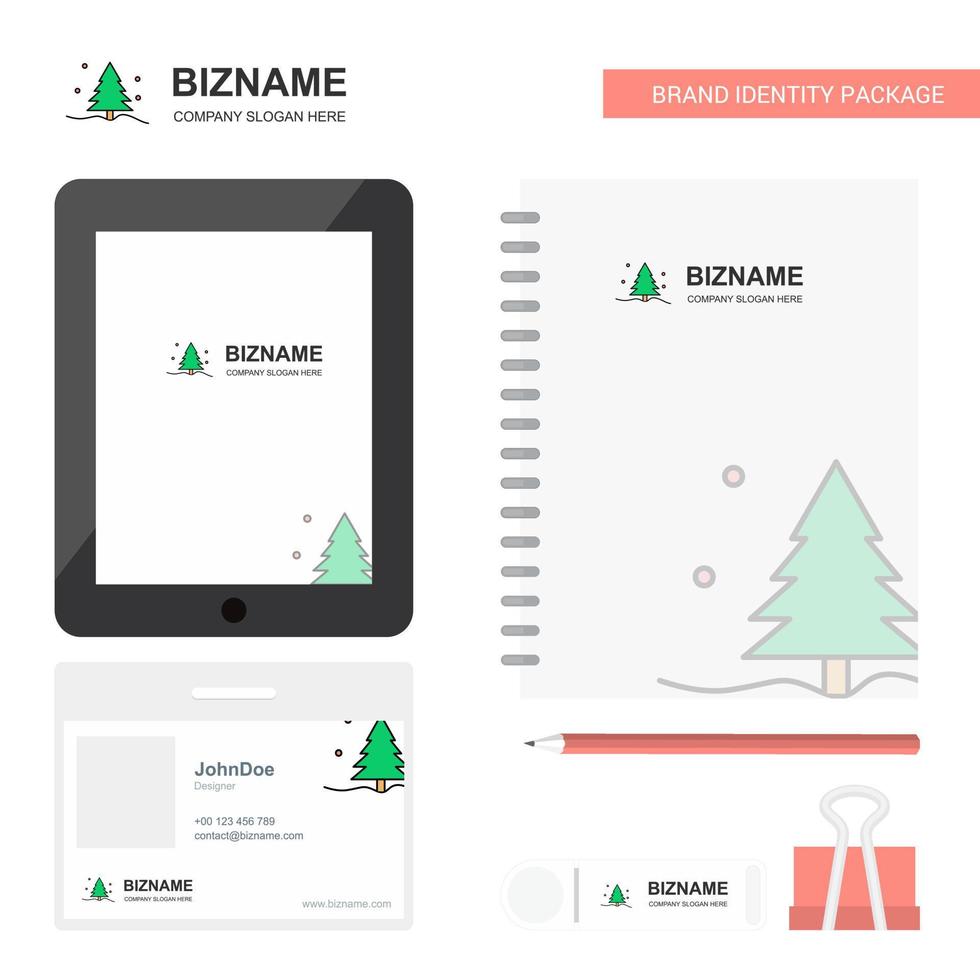 Christmas tree Business Logo Tab App Diary PVC Employee Card and USB Brand Stationary Package Design Vector Template