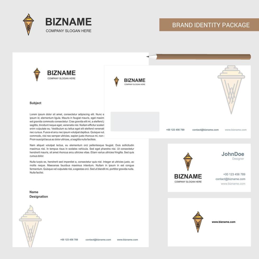 Ice cream Business Letterhead Envelope and visiting Card Design vector template
