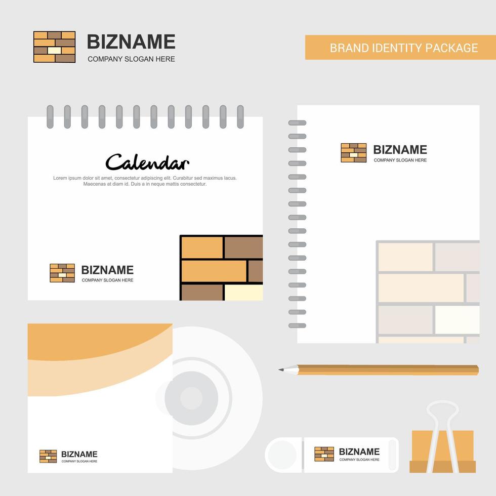 Bricks wall Logo Calendar Template CD Cover Diary and USB Brand Stationary Package Design Vector Template