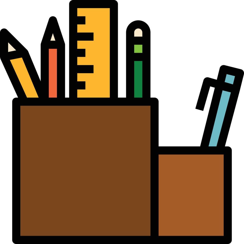 pencil holder stationery tool pen pencil ruler - filled outline icon vector