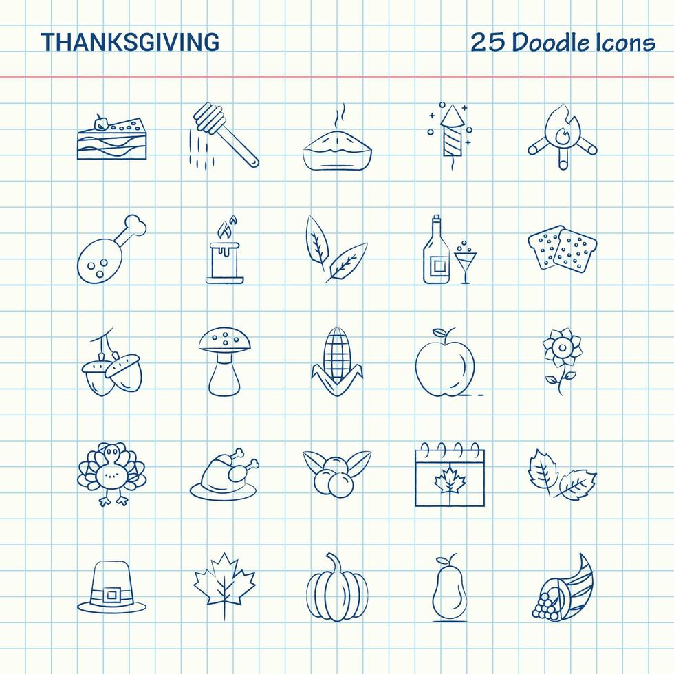 Thanksgiving 25 Doodle Icons Hand Drawn Business Icon set vector