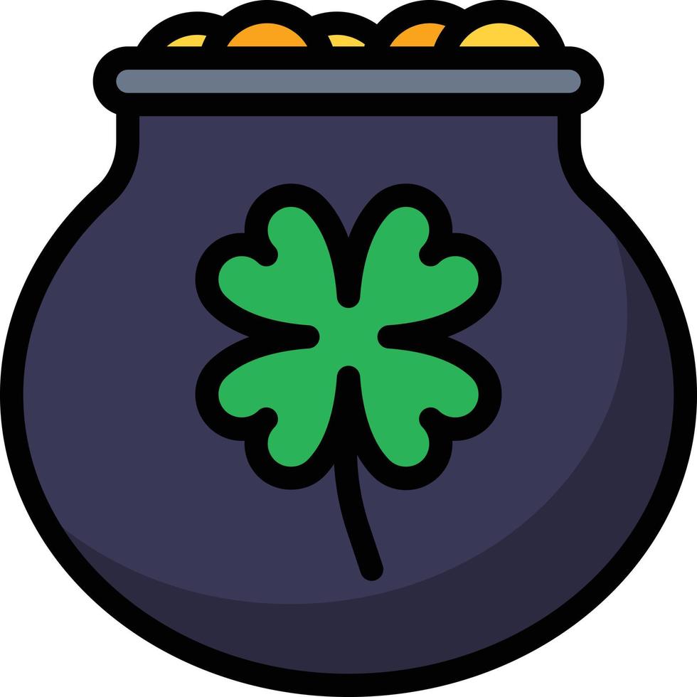 pot of luck clover coin gold - filled outline icon vector