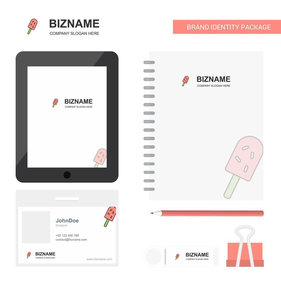 Ice cream Business Logo Tab App Diary PVC Employee Card and USB Brand Stationary Package Design Vector Template