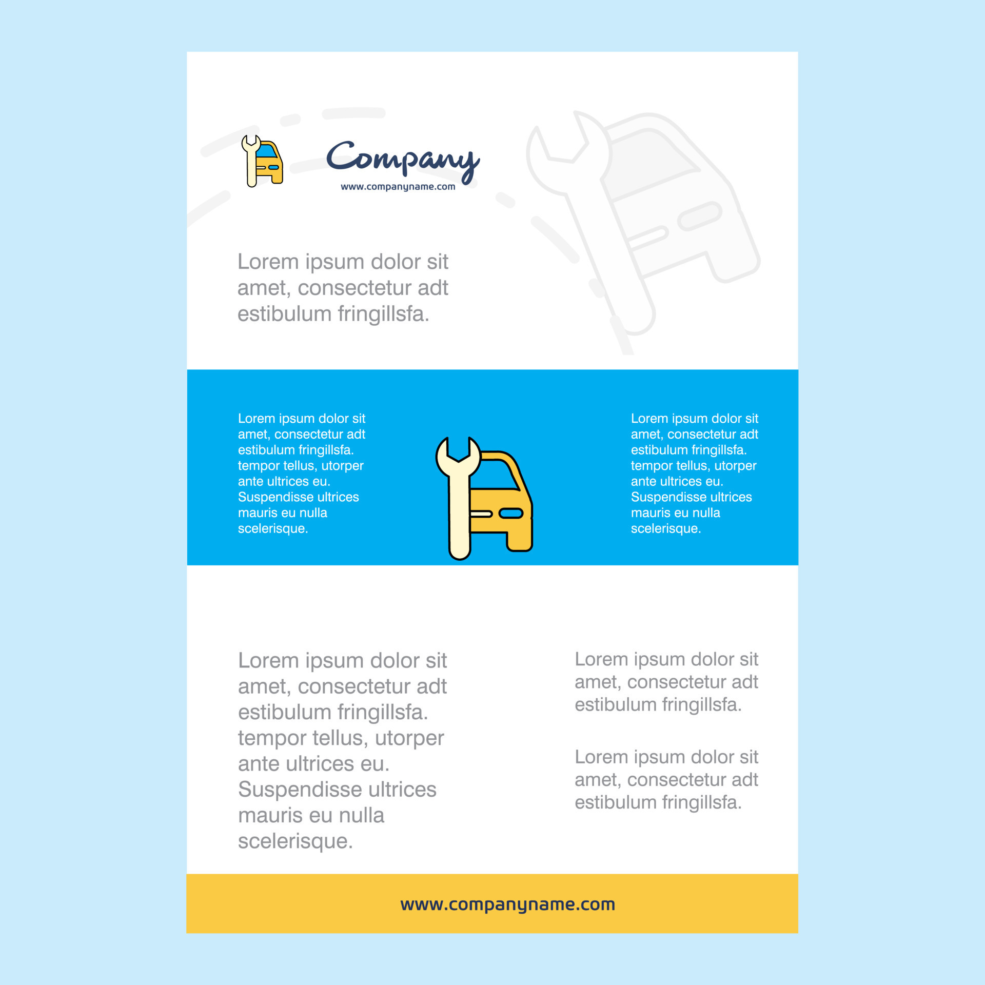 Template layout for Car garage comany profile annual report