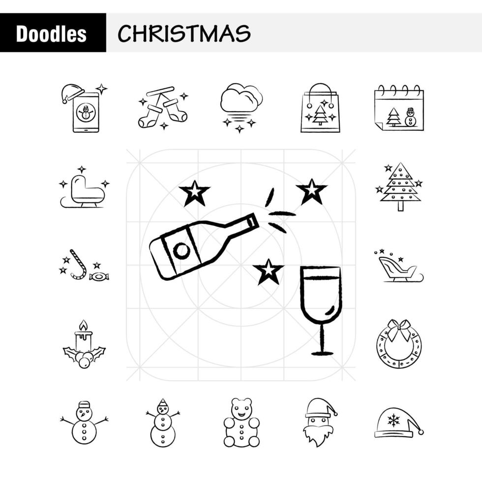 Christmas Hand Drawn Icons Set For Infographics Mobile UXUI Kit And Print Design Include Santa Clause Santa Christmas Winters Santa Clause Santa Collection Modern Infographic Logo and Pictog vector