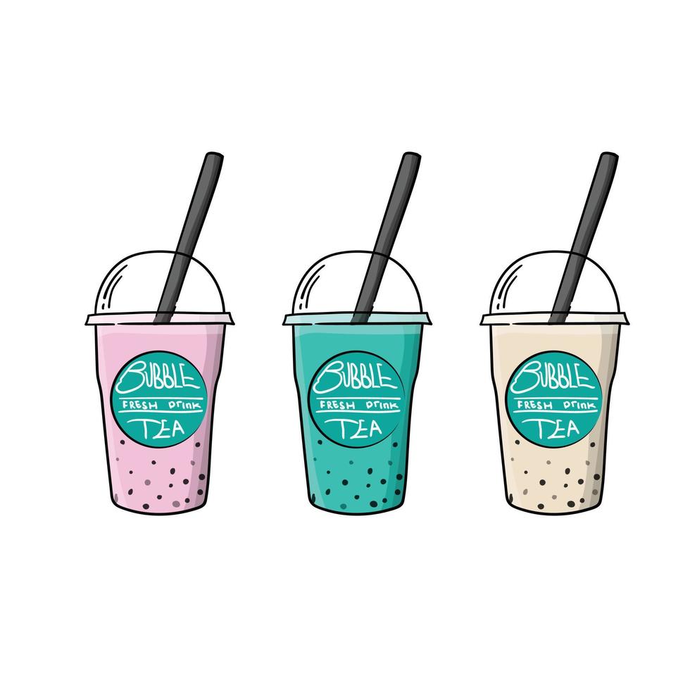 Bubble tea in cartoon design with kind of taste for advertising template design vector