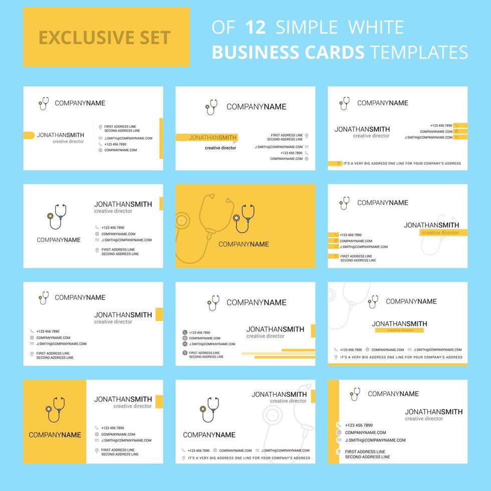 Set of 12 Stethoscope Creative Busienss Card Template Editable Creative logo and Visiting card background vector