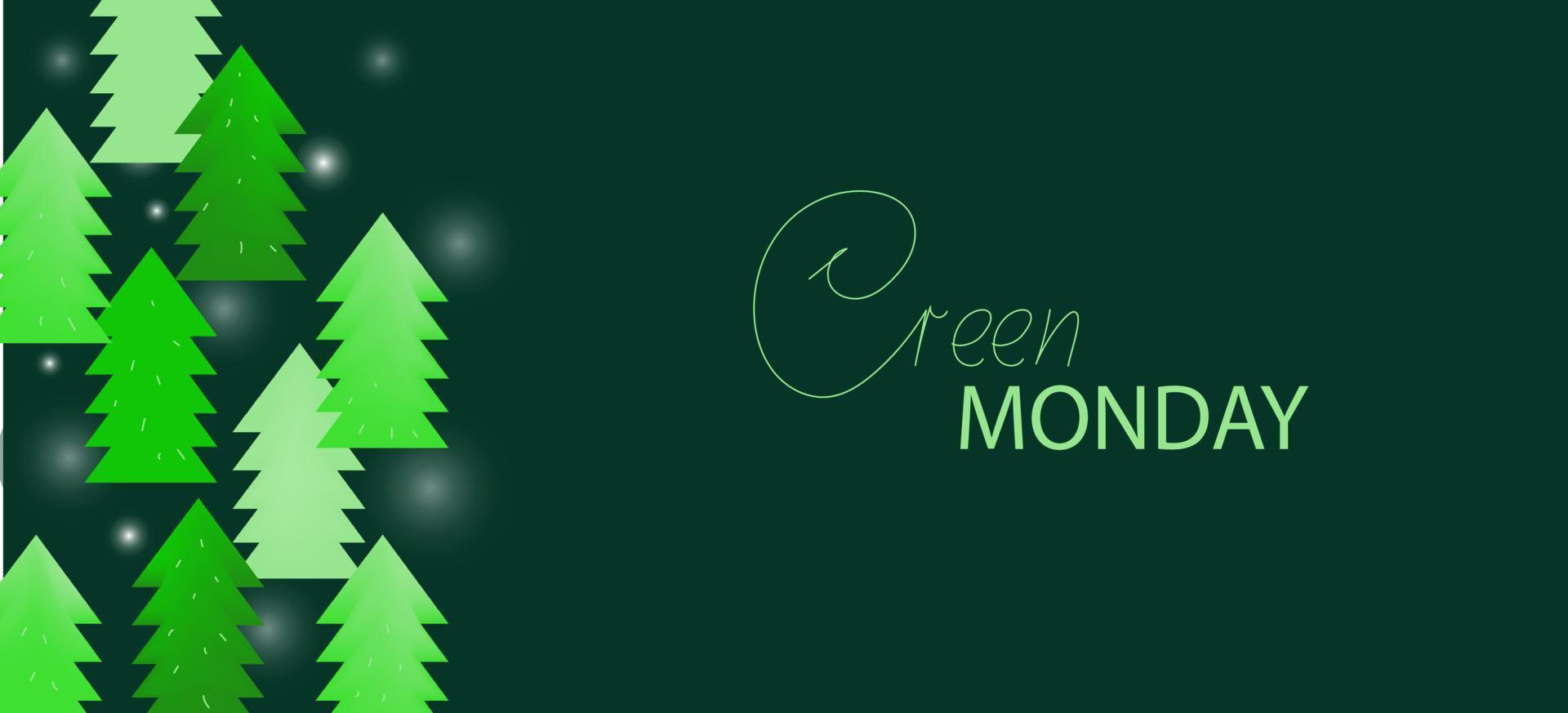 Fondo de árbol de venta de lunes verde. vectpr 3d, ilustración de dibujos animados para banner. vector