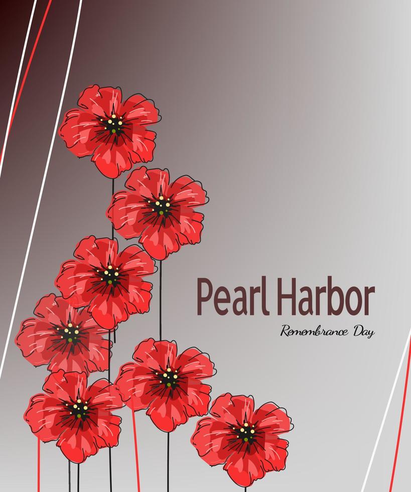 flor de amapola roja brillante, pancarta de garabatos vectoriales para el día del recuerdo de Pearl Harbor vector