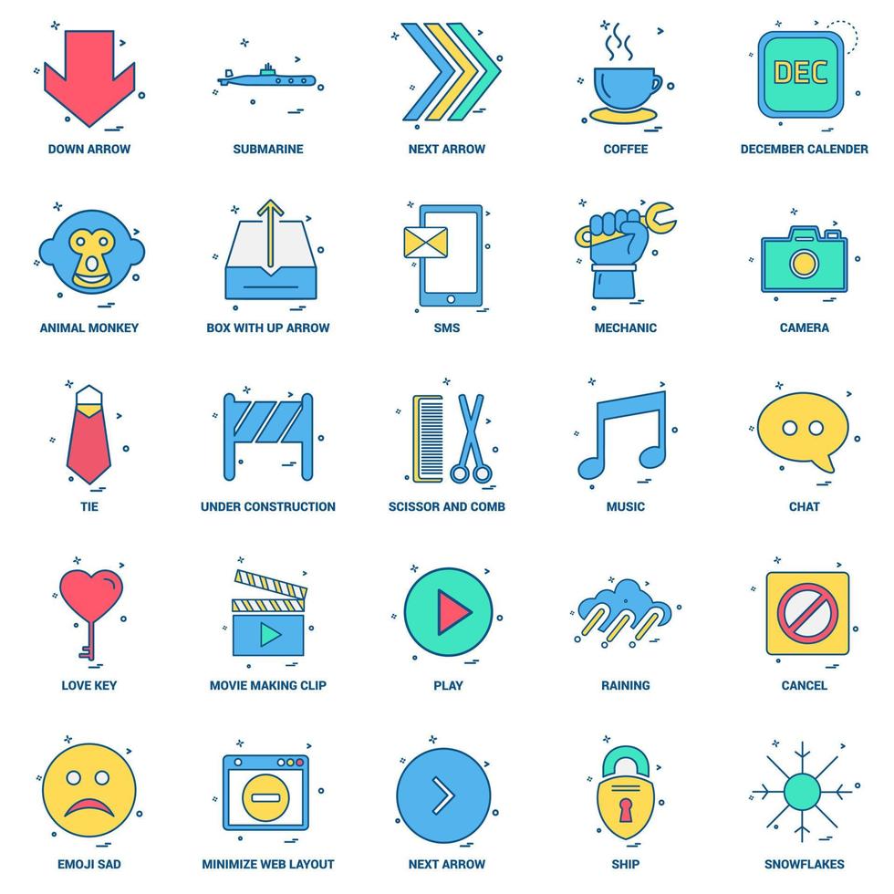 25 Business Concept Mix Flat Color Icon set vector