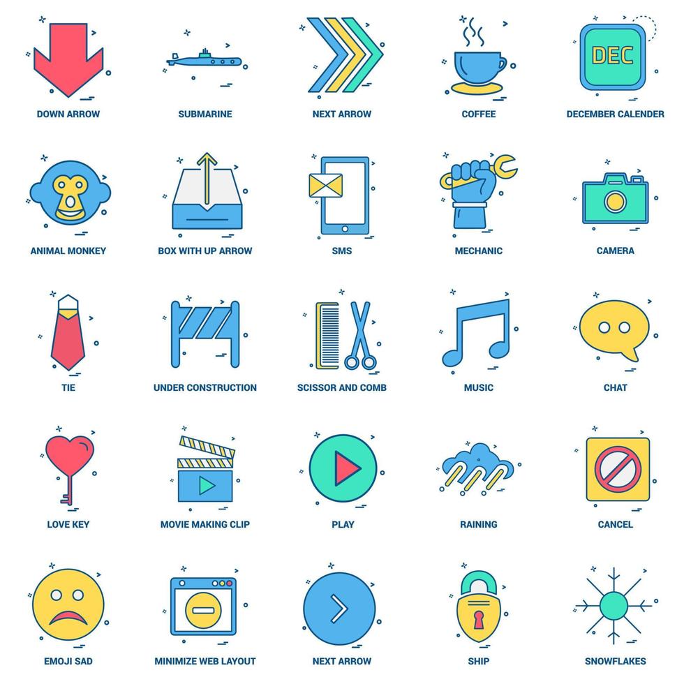 25 conjunto de iconos de color plano de mezcla de concepto de negocio vector