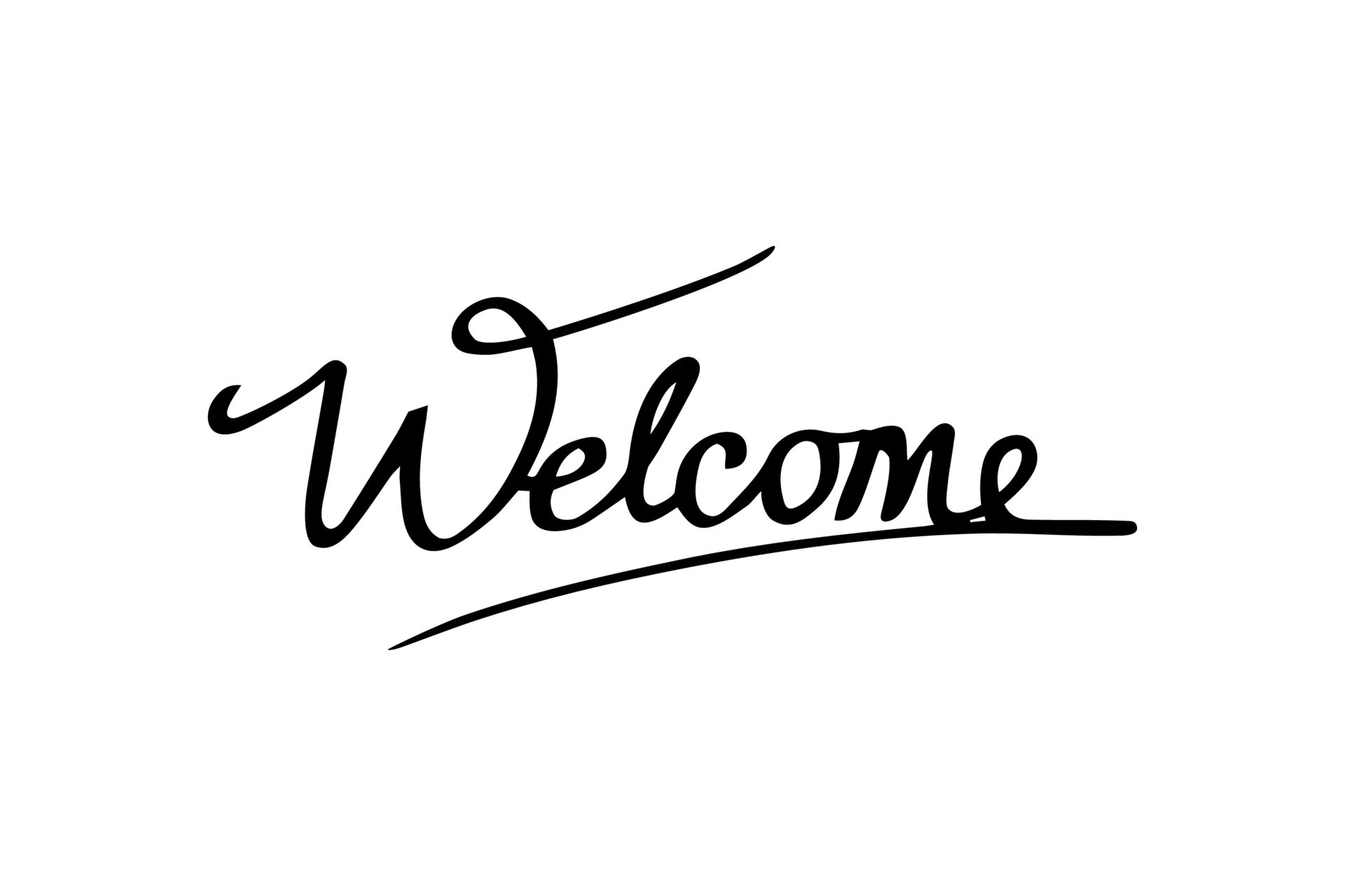 welcome black lettering calligraphy on white background. Template for