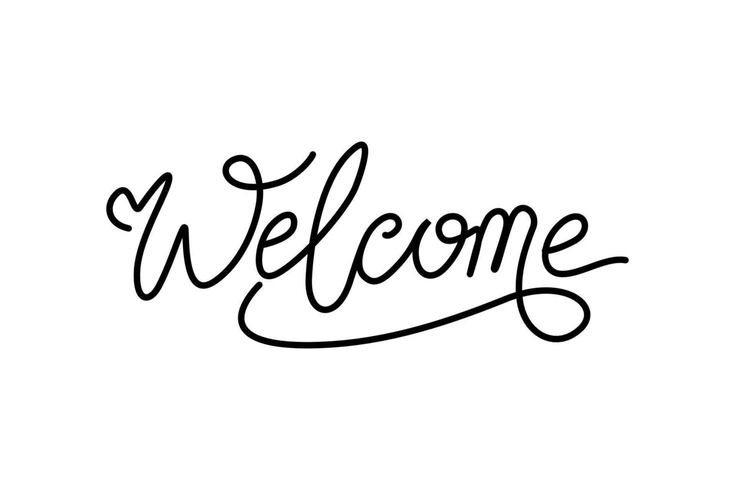 welcome black lettering calligraphy on white background. Template for logotype, badge, icon, card, postcard, logo, banner tag. vector illustration