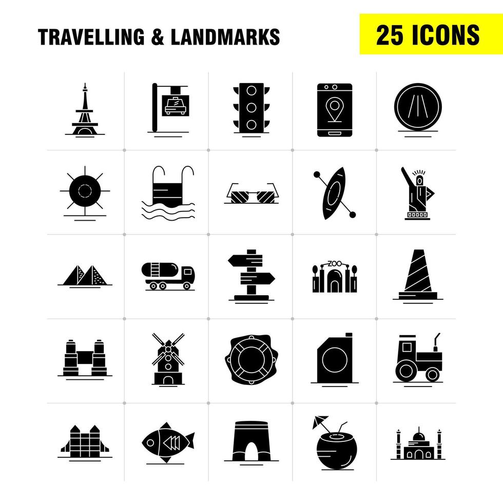 Travelling And Landmarks Solid Glyph Icon for Web Print and Mobile UXUI Kit Such as Fish Sea Food Snapper Food Arch Landmark Travel Pictogram Pack Vector