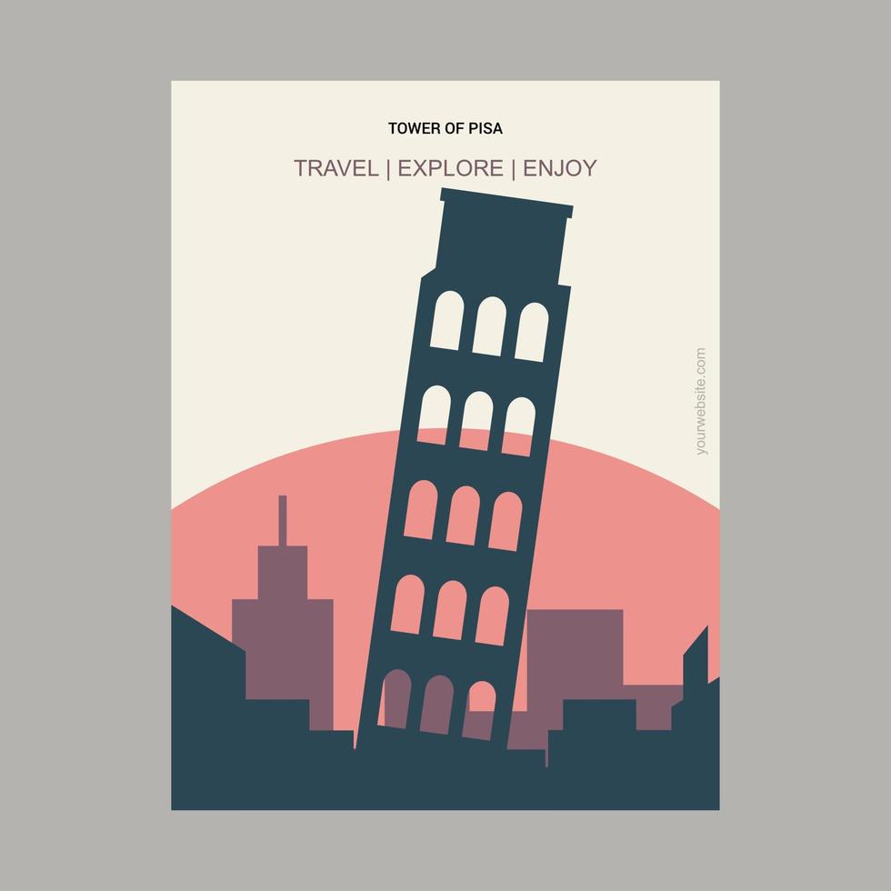 plantilla de póster de hito de estilo vintage de torre de pisa italia vector