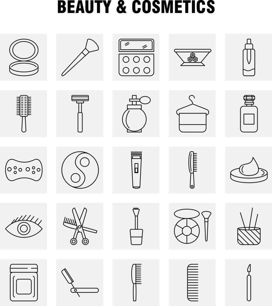 icono de línea de belleza y cosmética para impresión web y kit de uxui móvil como tazón comida cocina belleza maquillaje cosmético polvo puff pictograma paquete vector