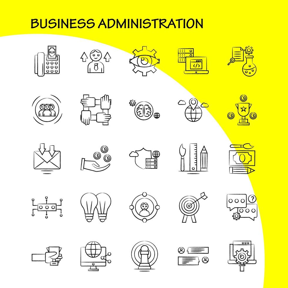 Business Administration Hand Drawn Icons Set For Infographics Mobile UXUI Kit And Print Design Include Document File Bill Dollar Document File Pen Calendar Collection Modern Infographic Lo vector