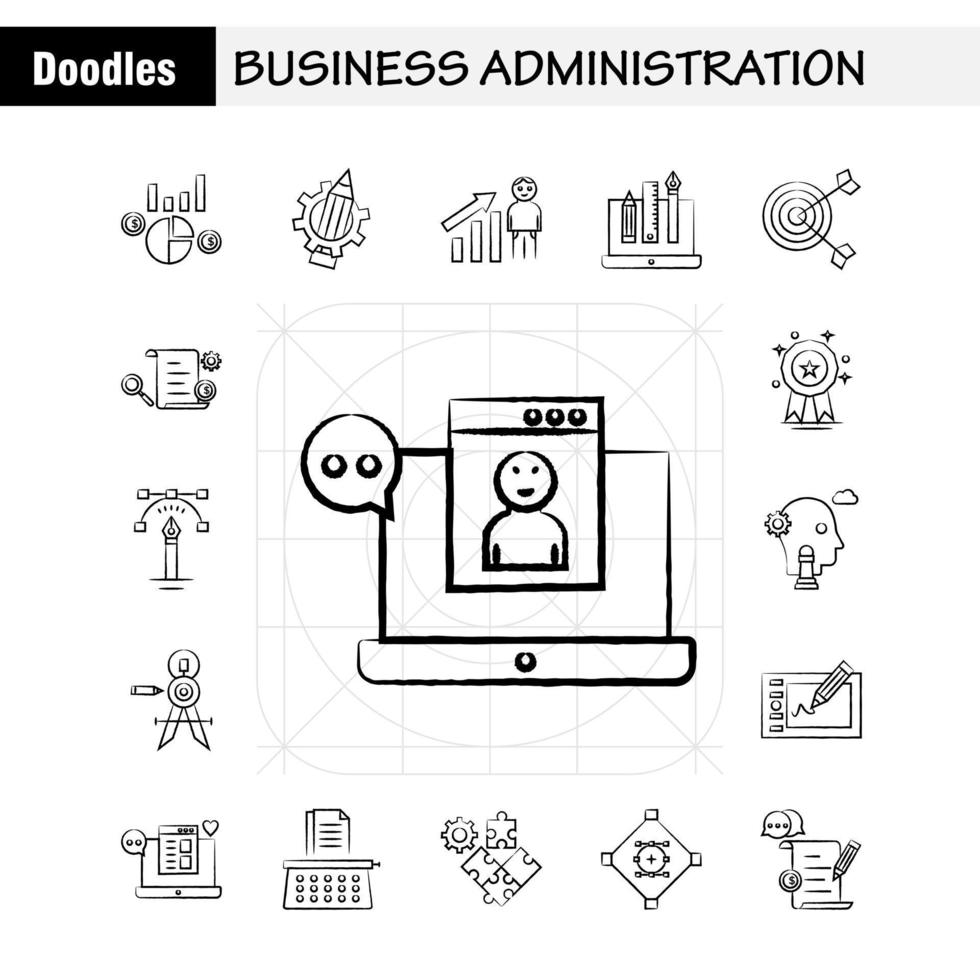 los iconos dibujados a mano de administración empresarial establecidos para infografías kit uxui móvil y diseño de impresión incluyen sitio web protegido sitio web internet dólar montañas dólar lápiz eps 10 vector