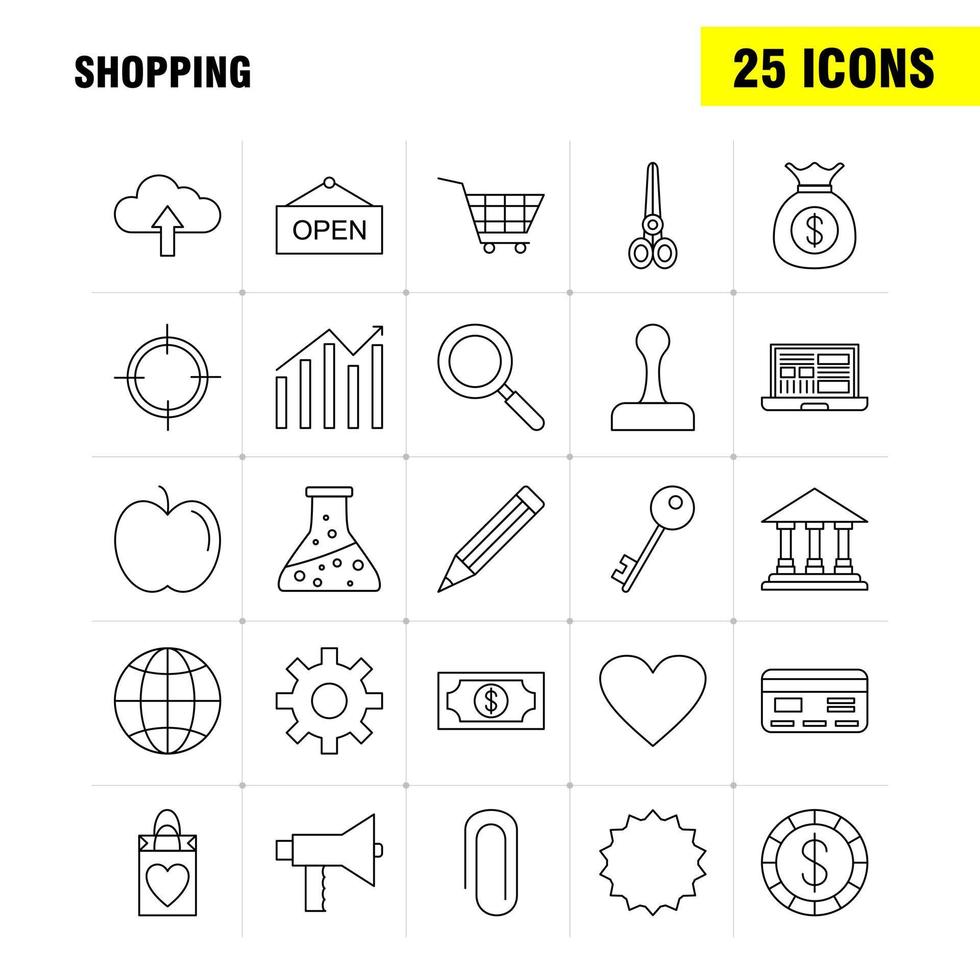 Shopping Line Icon for Web Print and Mobile UXUI Kit Such as Business Finance Growth Chart Business Dollar Finance Target Pictogram Pack Vector