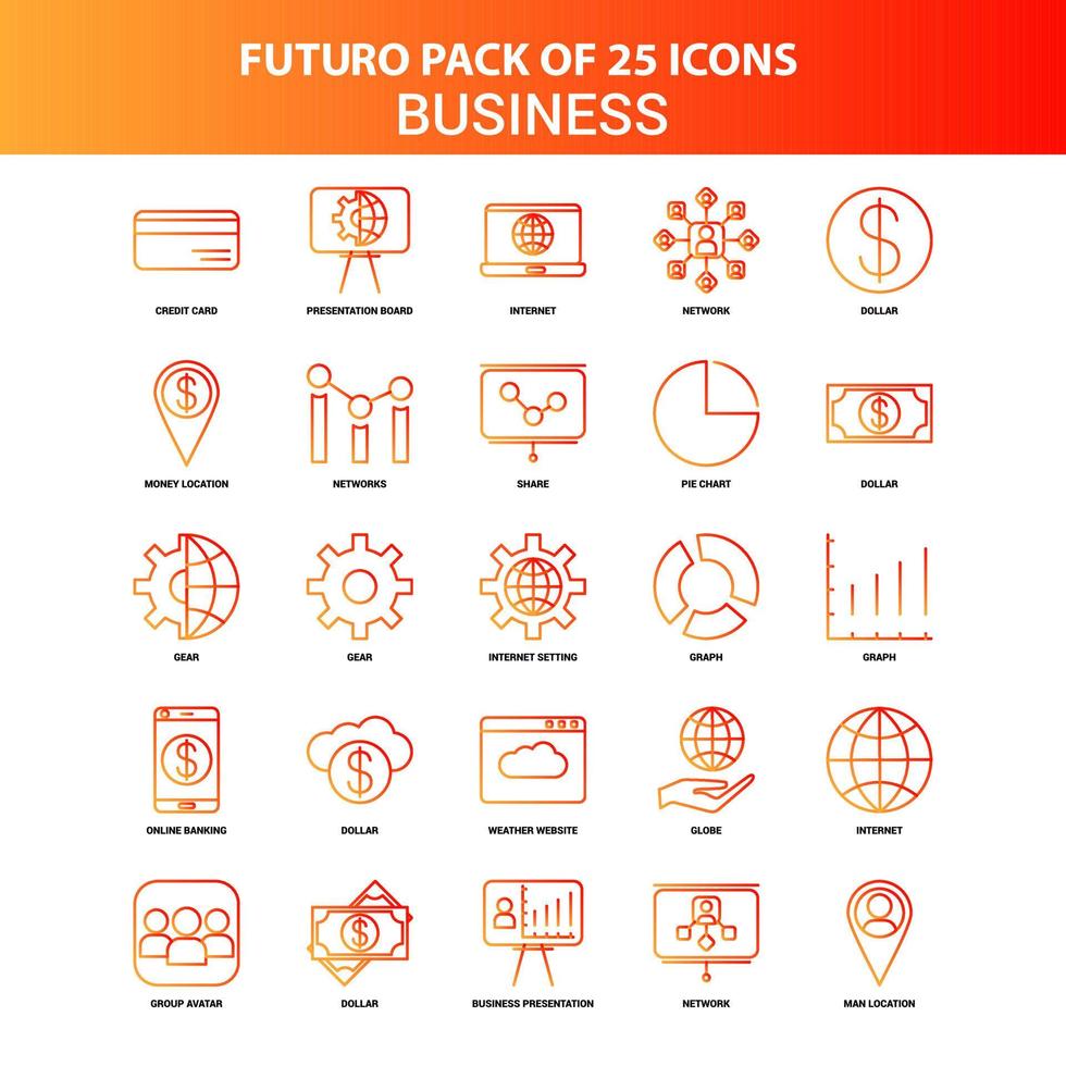 naranja futuro 25 conjunto de iconos de negocios vector