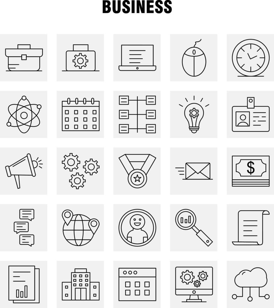 icono de línea de negocio para impresión web y kit de uxui móvil, como reloj de tiempo comercial, archivo de temporizador, trabajo, documento comercial, paquete de pictogramas, vector