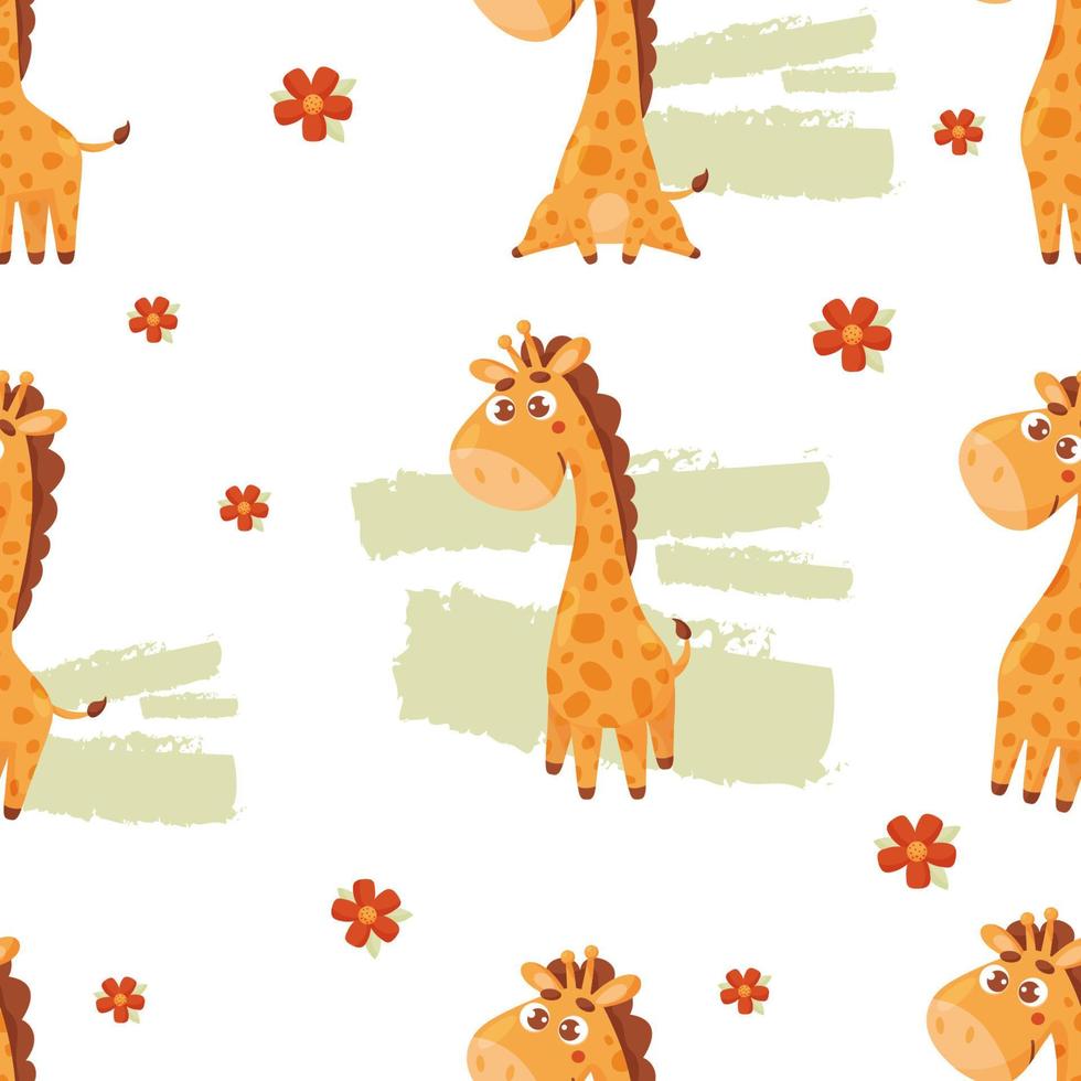 Seamless pattern with cute giraffe vector