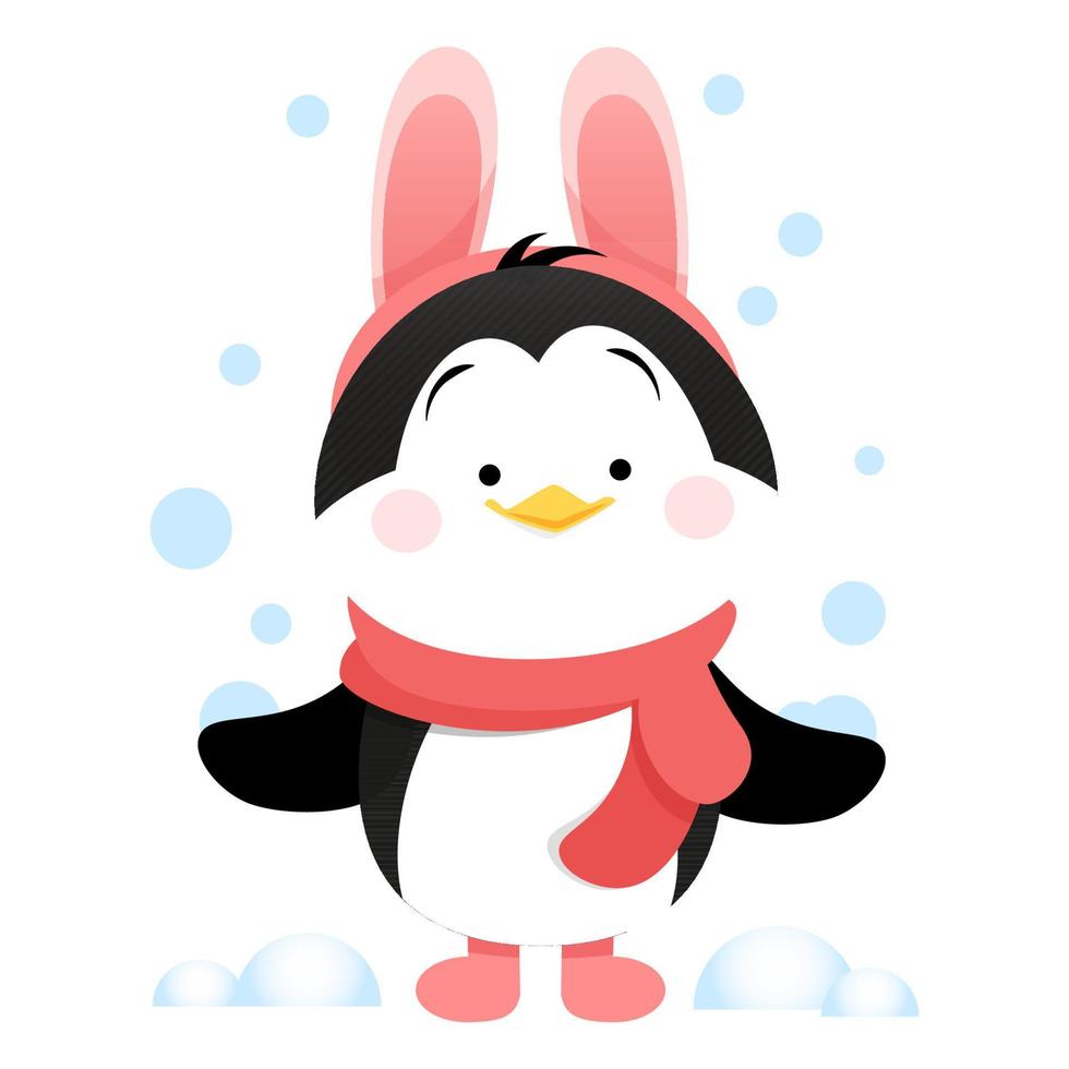 pingüino con orejas de conejo vector