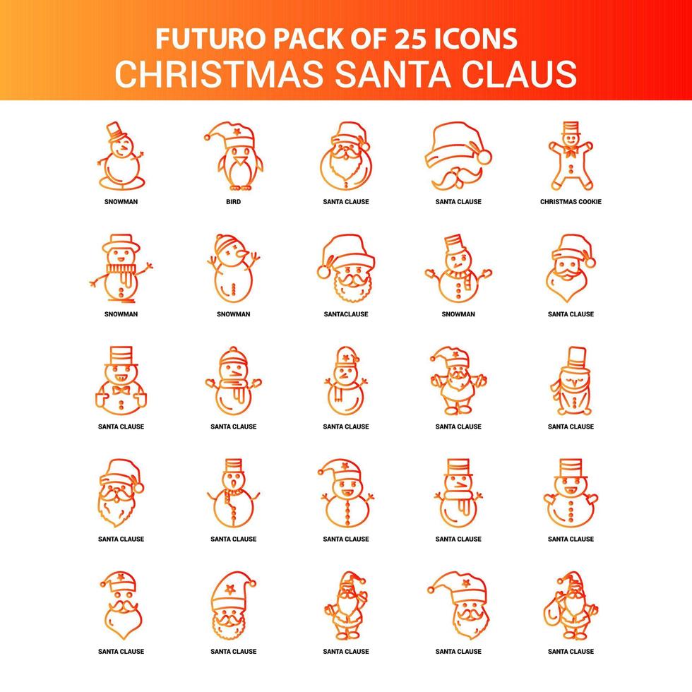 Orange Futuro 25 Christmas Santa Clause Icon Set vector