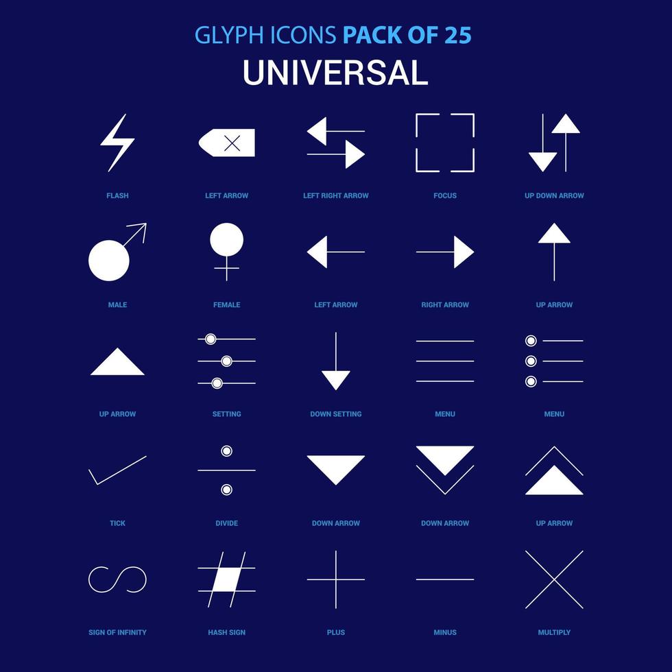 Universal White icon over Blue background 25 Icon Pack vector