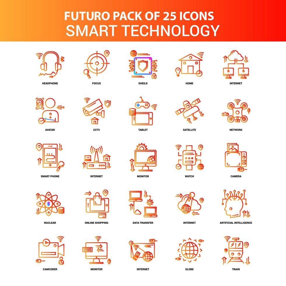 Orange Futuro 25 Smart Technology Icon Set vector