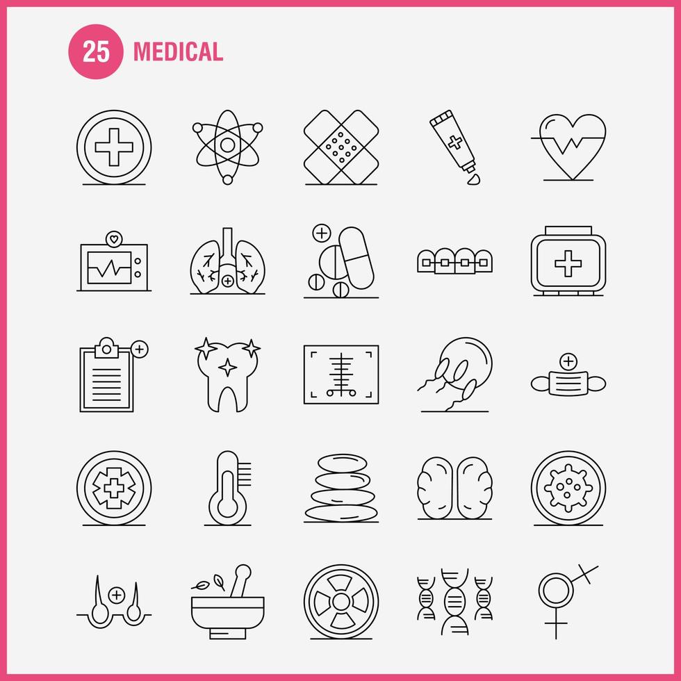 los iconos de línea médica establecidos para el kit de uxui móvil de infografía y el diseño de impresión incluyen el escáner médico del hospital, la estadística, la piedra, el spa, la máscara de salud, el vector eps 10