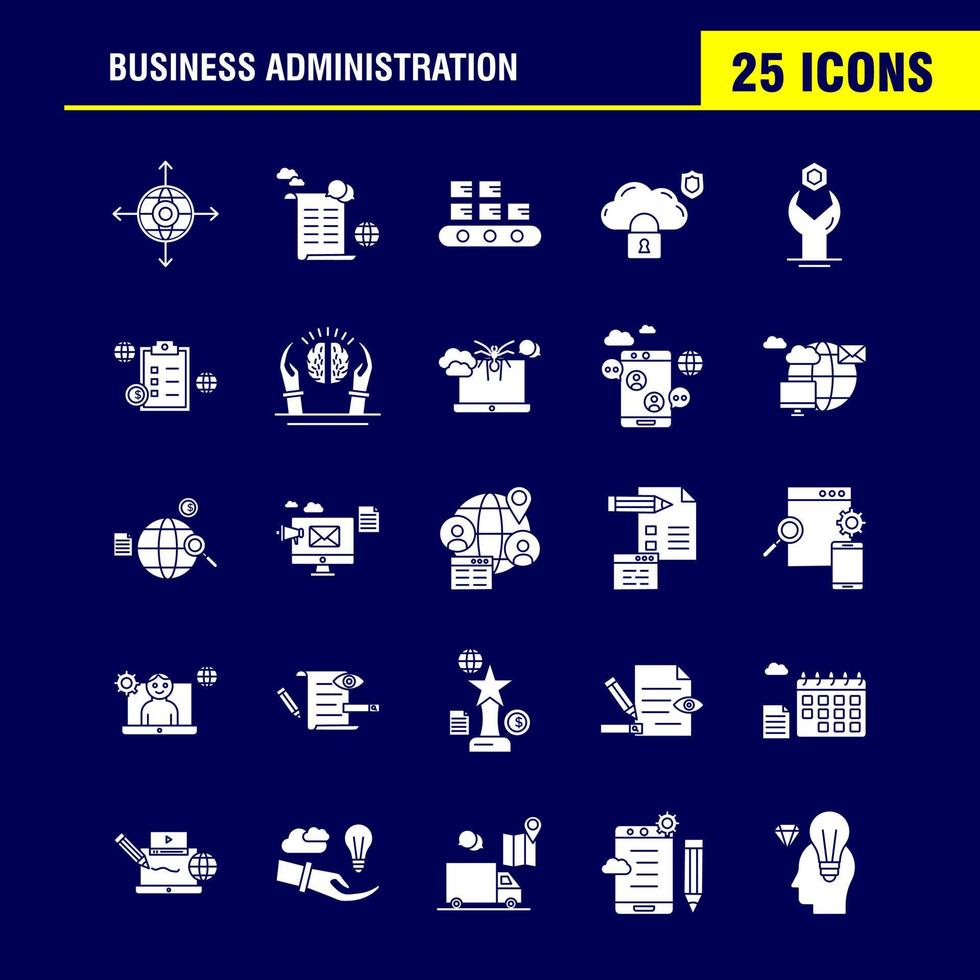 Business Administration Solid Glyph Icons Set For Infographics Mobile UXUI Kit And Print Design Include Book Dart Game Target Focus Brain Microscope Science Collection Modern Infographic Lo vector