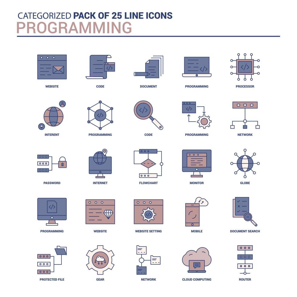 Vintage Programming Icon set 25 Flat Line icon set 14245470 Vector Art ...
