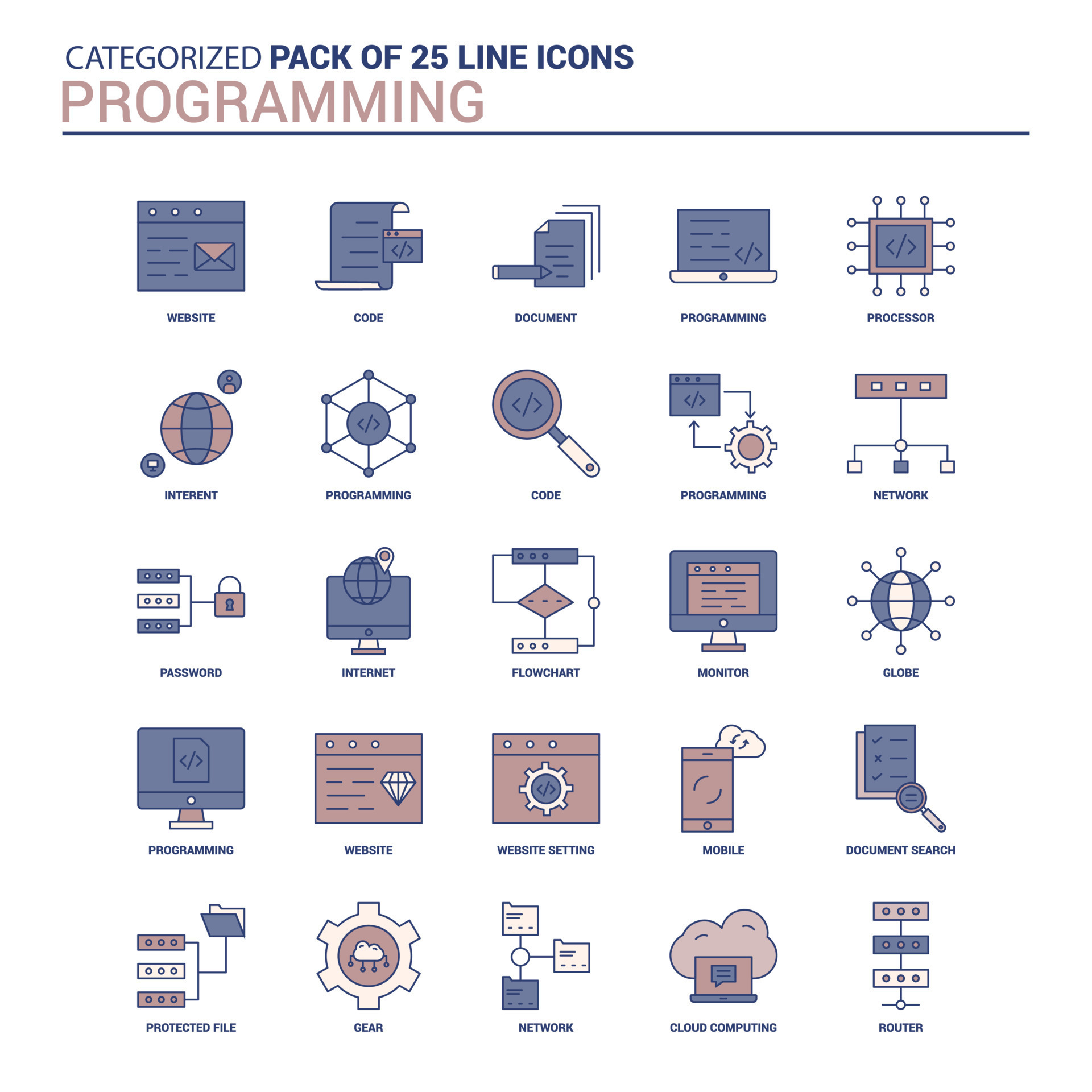 Vintage Programming Icon set 25 Flat Line icon set 14245470 Vector Art ...