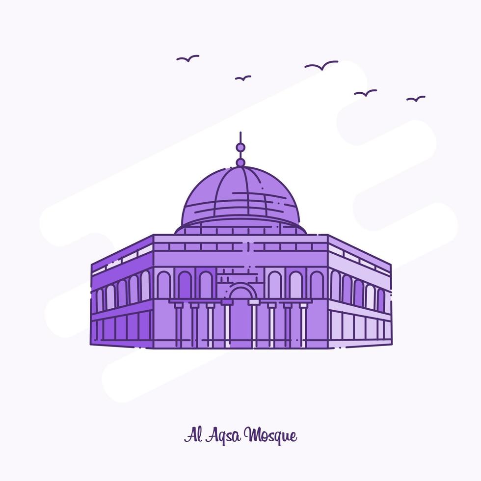 al aqsa mezquita hito púrpura línea punteada horizonte vector ilustración