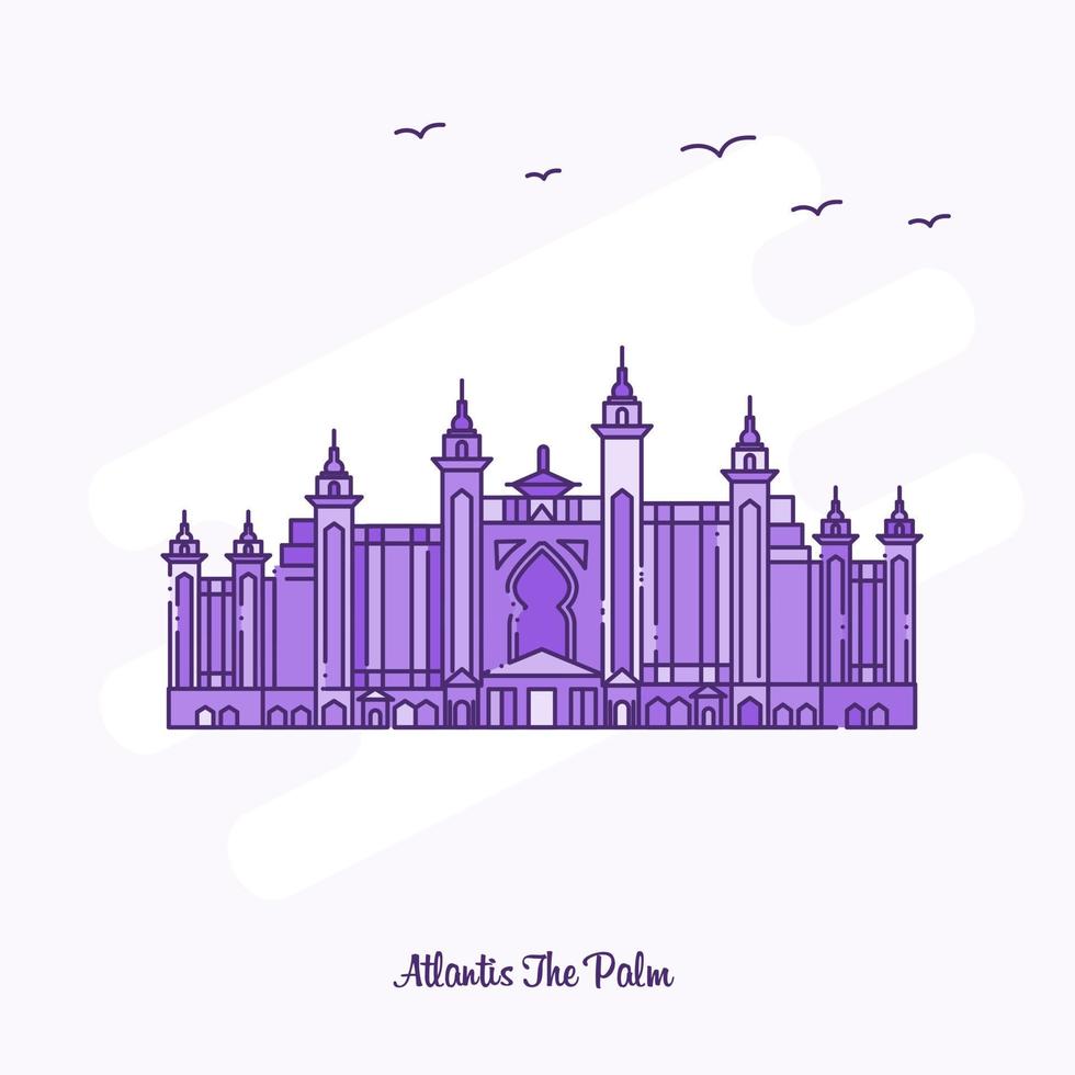 ATLANTIS THE PALM Landmark Purple Dotted Line skyline vector illustration