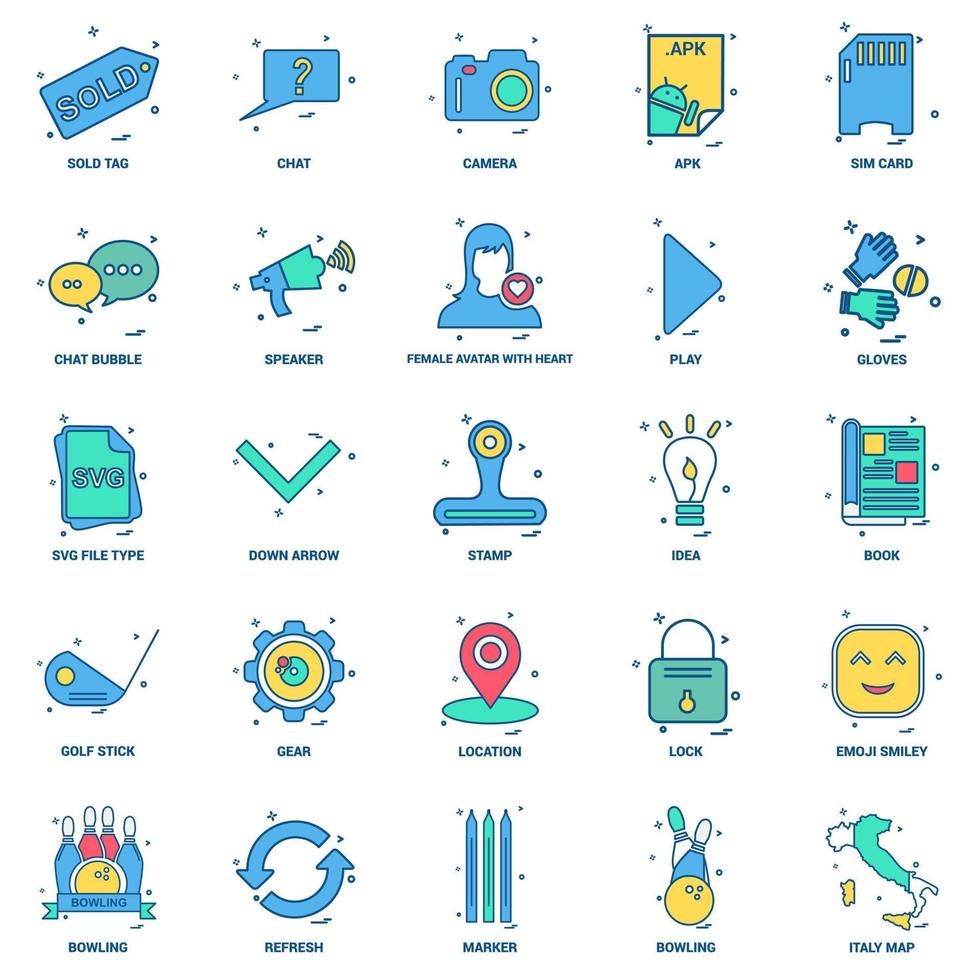 25 conjunto de iconos de color plano de mezcla de concepto de negocio vector