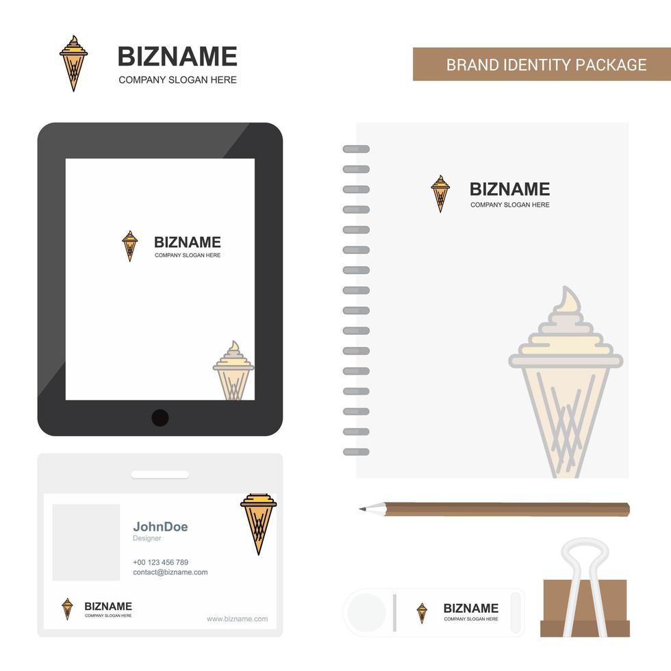 Ice cream Business Logo Tab App Diary PVC Employee Card and USB Brand Stationary Package Design Vector Template