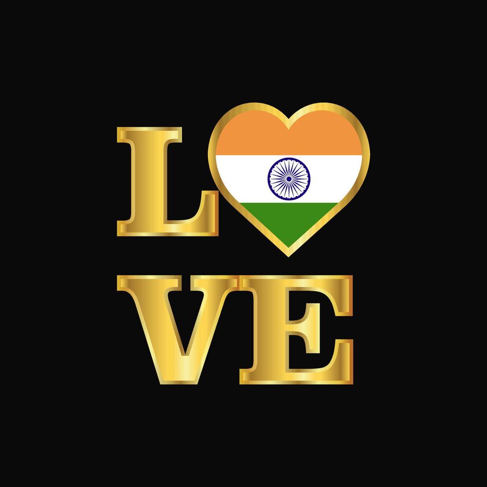 tipografía de amor bandera india diseño vector letras doradas