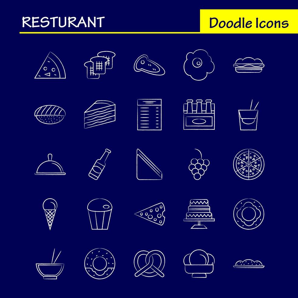 Restaurant Hand Drawn Icons Set For Infographics Mobile UXUI Kit And Print Design Include Carrot Food Vegetable Meal Bottle Food Meal Mustard Eps 10 Vector