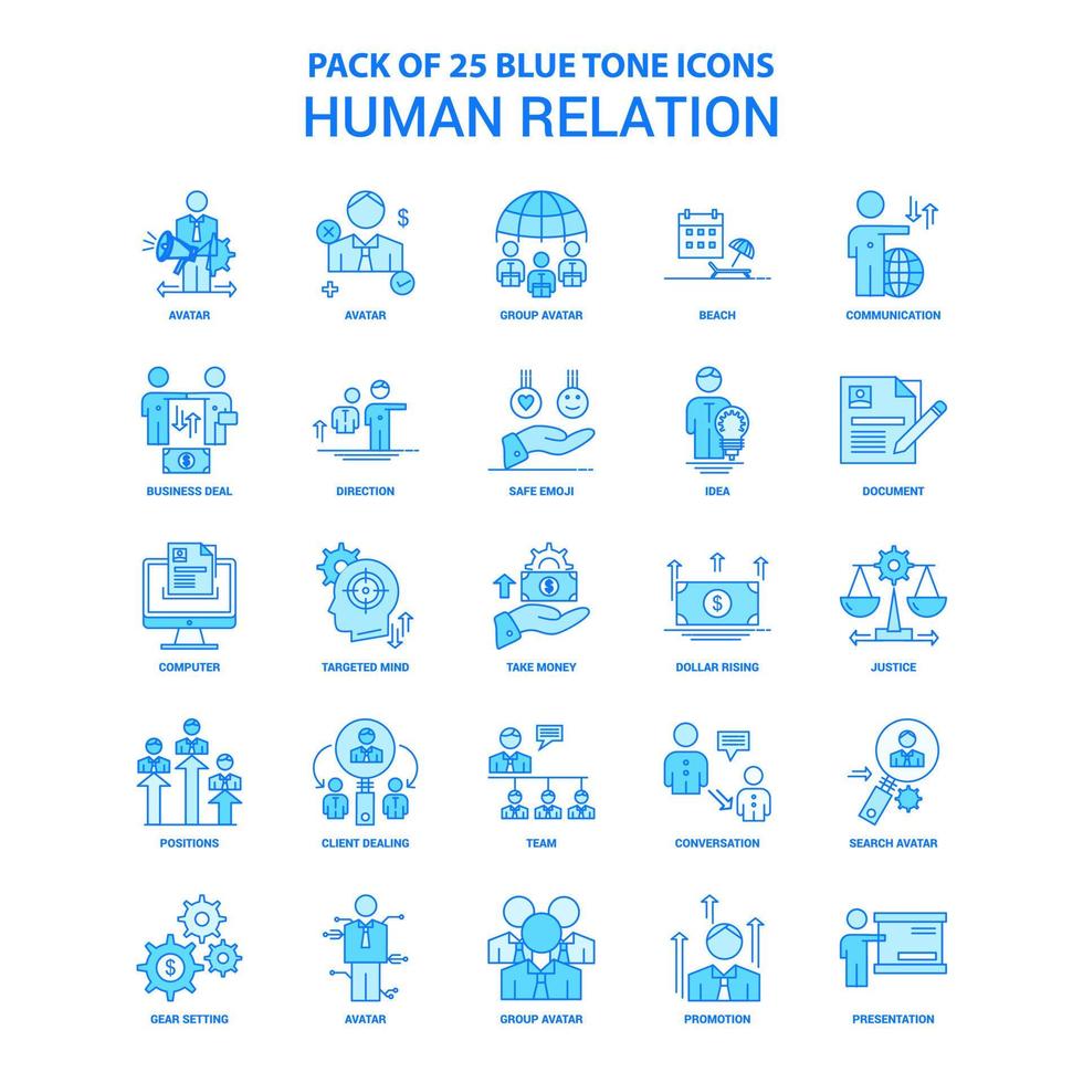 paquete de iconos de tono azul de relación humana 25 conjuntos de iconos vector