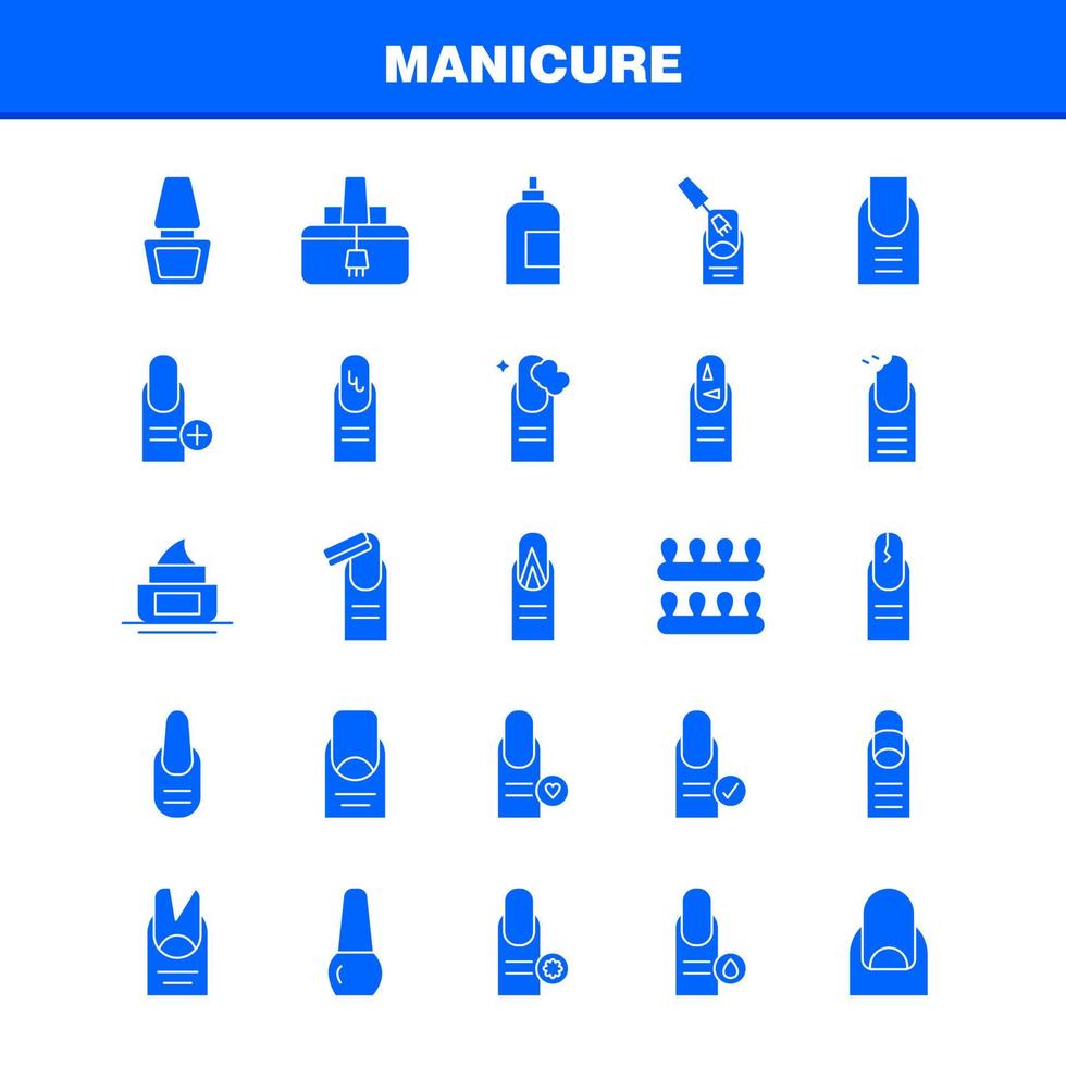 paquete de iconos de glifo sólido de manicura para diseñadores y desarrolladores vector