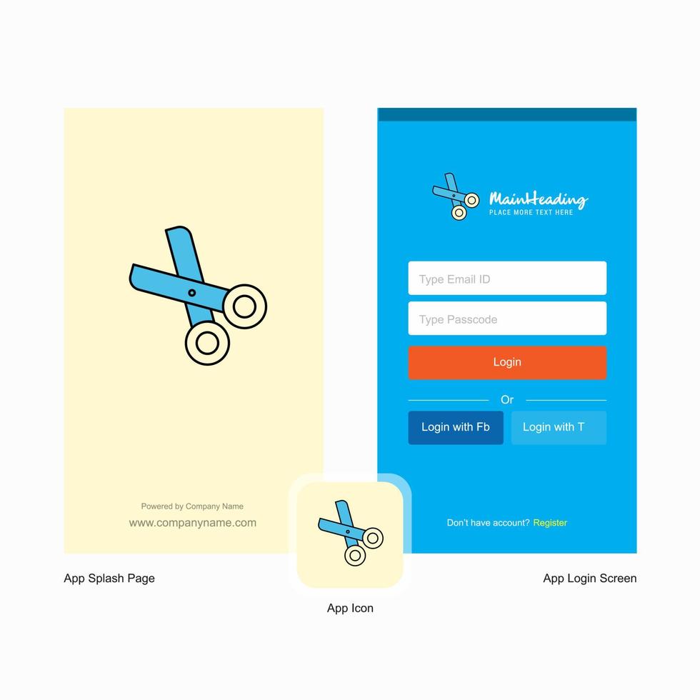 Company Scissor Splash Screen and Login Page design with Logo template Mobile Online Business Template vector