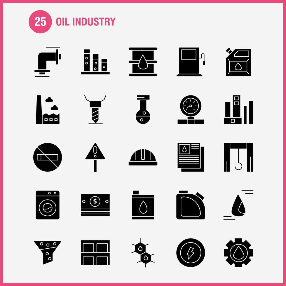 paquete de iconos de glifos sólidos de la industria petrolera para diseñadores y desarrolladores vector