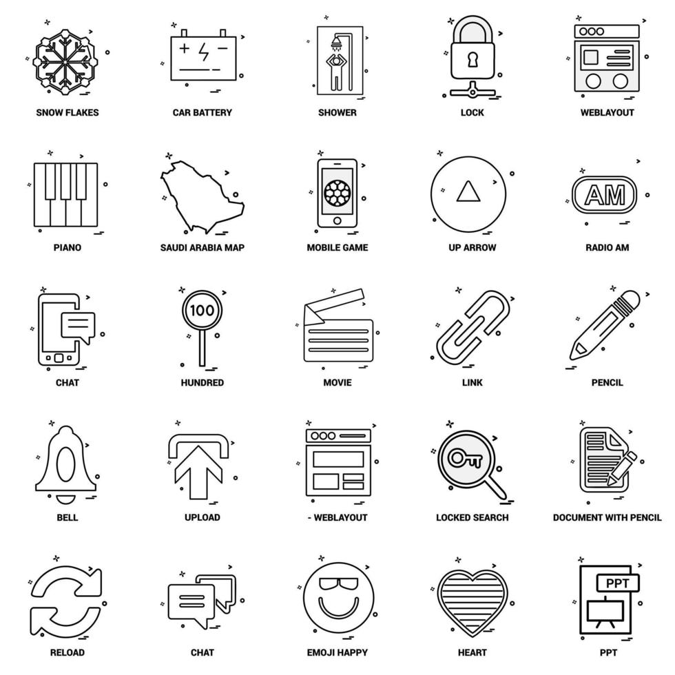 25 conjunto de iconos de línea de mezcla de concepto de negocio vector