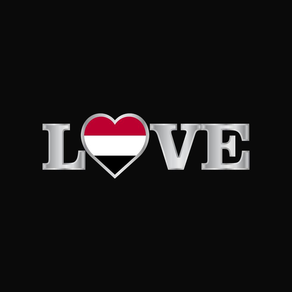 tipografía de amor con vector de diseño de bandera de yemen