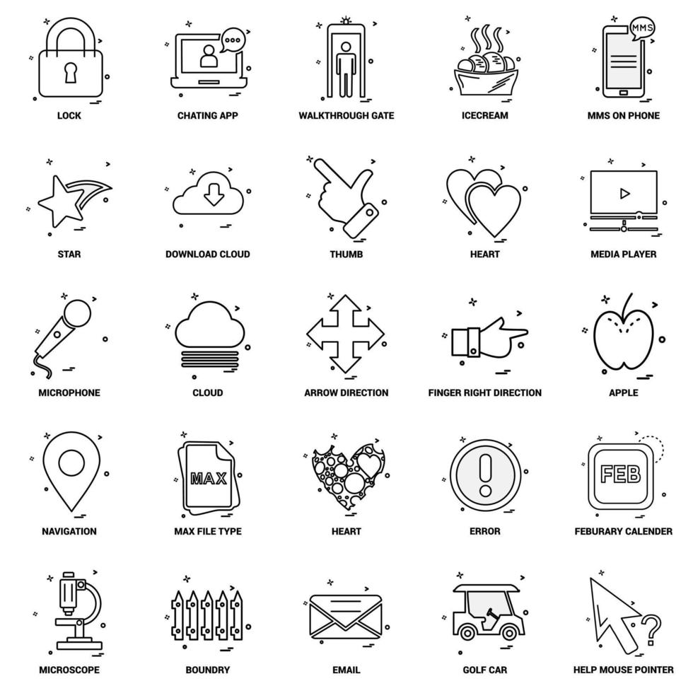 25 conjunto de iconos de línea de mezcla de concepto de negocio vector