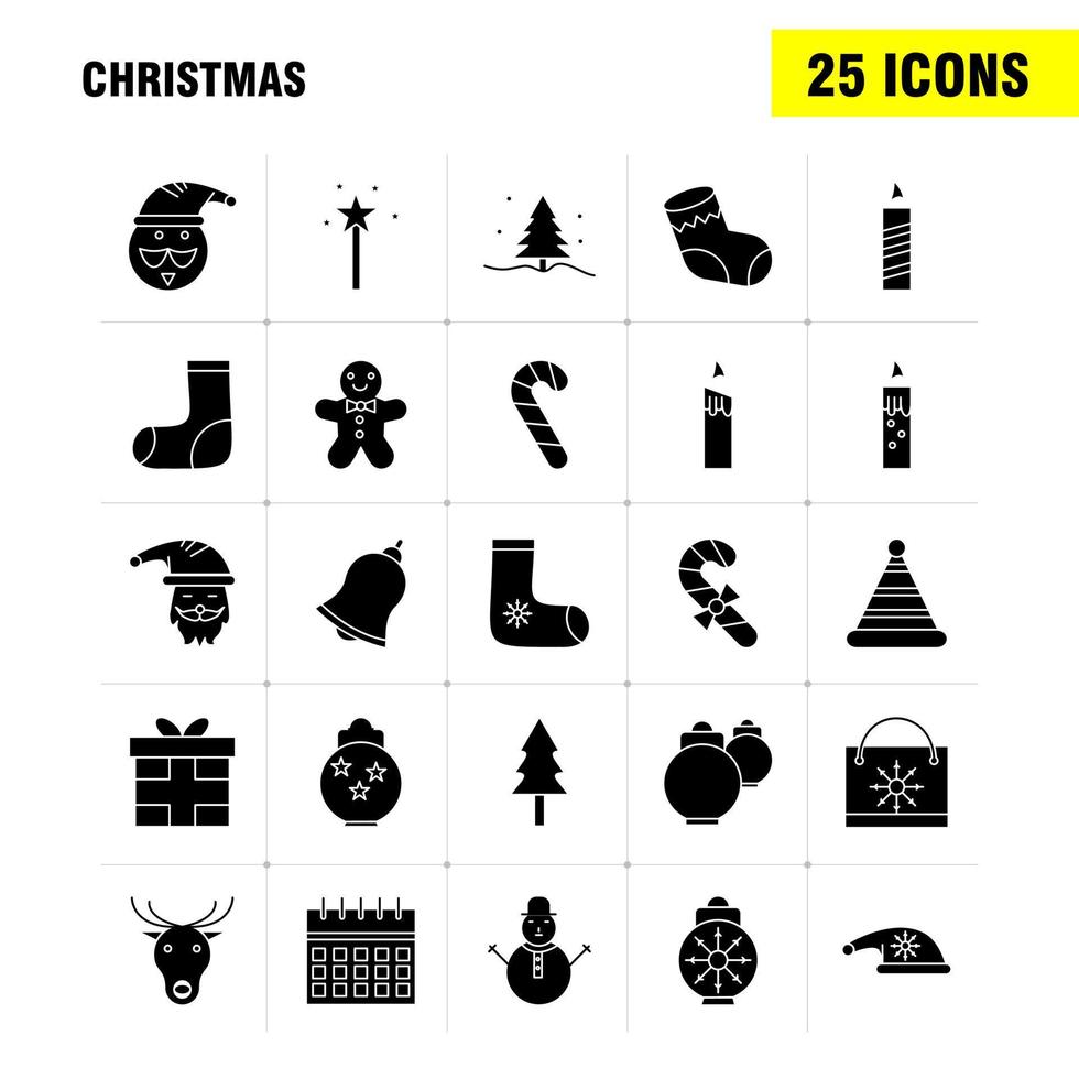 Christmas Solid Glyph Icons Set For Infographics Mobile UXUI Kit And Print Design Include Sale Document File Text Music Sound Media Multimedia Collection Modern Infographic Logo and Pictog vector